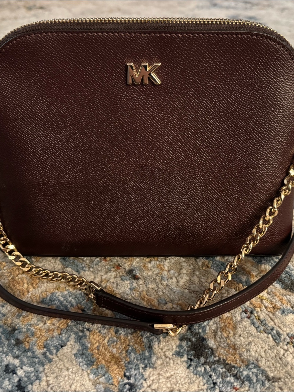 MICHAEL KORS Chocolate Brown Dome Crossbody with Gold Hardware